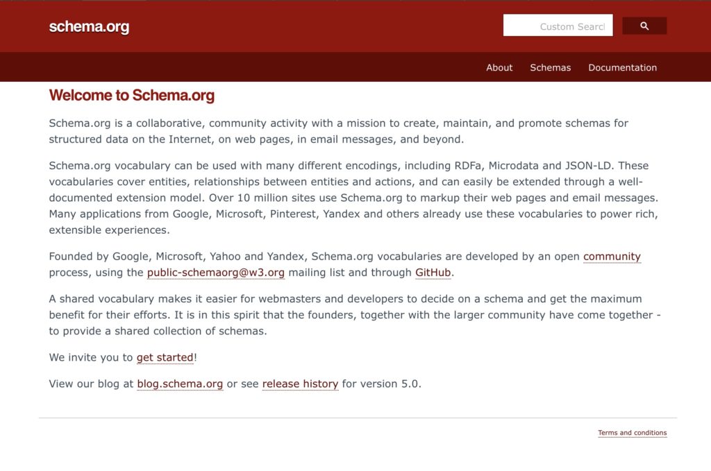 Screenshot schema.org