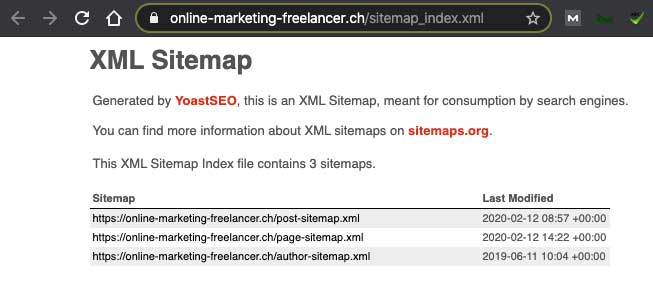 XML-Sitemap mit Yoast generiert